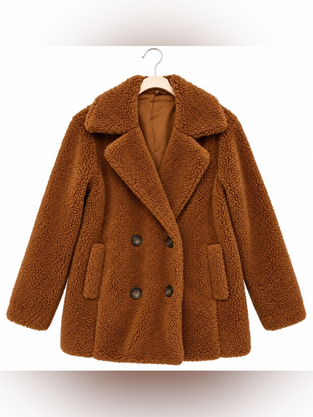 Free People Brown Teddy Sherpa Double Breasted Peacoat M